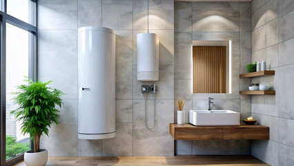 Modern bathroom interior with electric water heater
