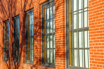 Windows on building with shadows