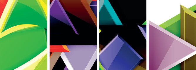 Glossy triangles geometric poster set for wallpaper, business card, cover, poster, banner, brochure, header, website