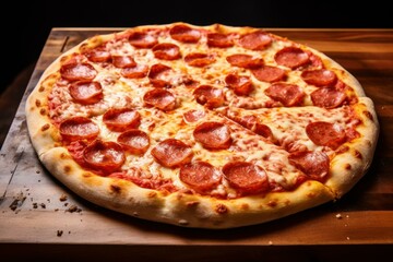 Pizza pepperoni italian table. Tasty food. Generate Ai