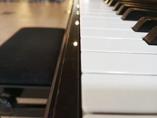 Piano keys close-up, closeup of black and white ivory keys