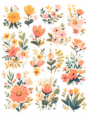 flower, pattern, vector, floral, design, nature, leaf, seamless, illustration, butterfly, wallpaper, decoration, spring, summer, plant, flowers, ornament, set, art, element, color, texture, drawing, a