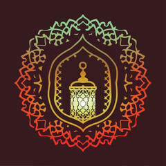 A design for a Ramadan lantern decorated with an Islamic ornament and illuminated dazzlingly from the inside