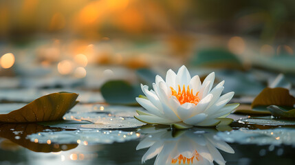 water lily in the pond white lotus in a pond, generative ai