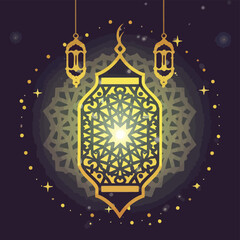 A design for a Ramadan lantern decorated with an Islamic ornament and illuminated dazzlingly from the inside