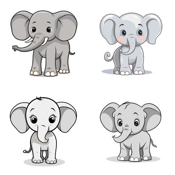Elephant (Cute Elephant Cartoon). simple minimalist isolated in white background vector illustration
