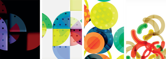 World of geometric elegance with abstract circle poster set. Circles intertwine in a symphony of shapes and colors, offering a contemporary visual feast for your design