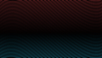 Glowing Red and Cyan Gradient Stripe Waves from Black, Abstract Background