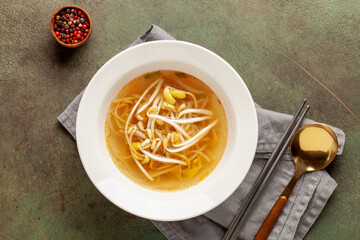 Korean soybean sprout soup. Kongnamul Guk. Top view