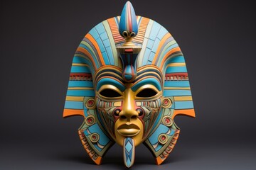 Intricate Pharaoh mask colorful. Stone wooden. Generate Ai - obrazy, fototapety, plakaty