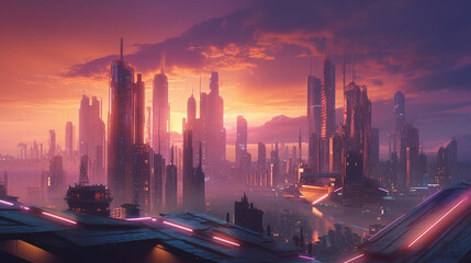 futuristic cityscape with tower