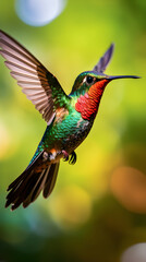 Fototapeta premium Radiant Hummingbird's Spectacular Flight: A Profound Manifestation of Nature's Wonder