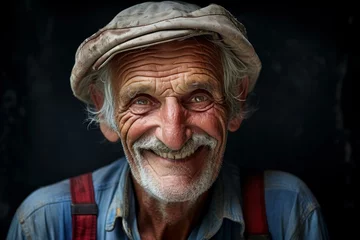 Fotobehang Charming Photo of Italian old man smiling. Happy elderly man. Generate ai © juliars