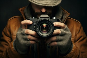 Photographer professional camera. Photo travel. Generate Ai