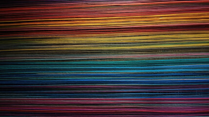 Multicolored straight strands texture background, sewing equipment, loom equipment at a garment