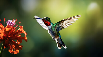 Fototapeta premium Radiant Hummingbird's Spectacular Flight: A Profound Manifestation of Nature's Wonder