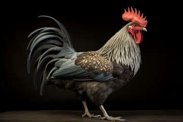 Fototapeta premium Majestic Rooster on farm fence. Morning farm. Generate Ai