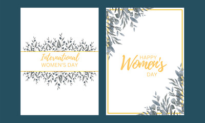 Happy Women's Day vintage card with plants and flowers. 