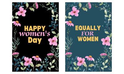 Happy Women's Day vintage card with plants and flowers. 