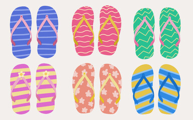Set of slippers beach summer elements