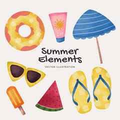 Hand drawn summer elements