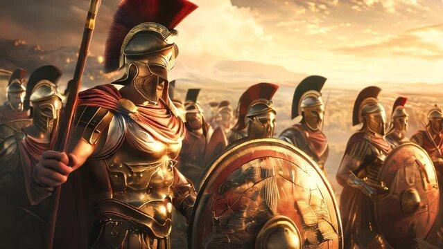 King Leonidas and his spartan hoplite army standing, ready for battle