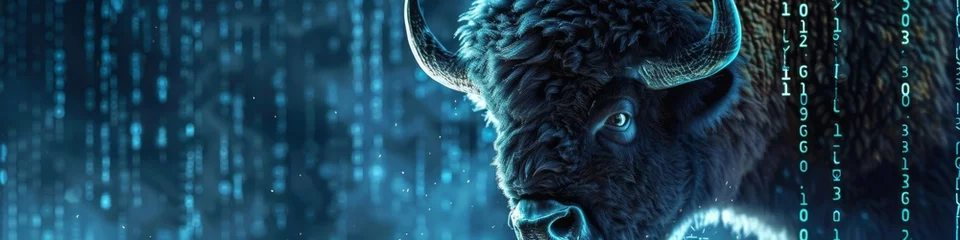 Foto op Canvas A notorious cyber criminal, known as the Viking, uses a bison-themed code to infiltrate and plunder digital databases © Shutter2U