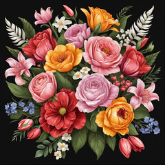 bouquet of flowers in black background.generative AI