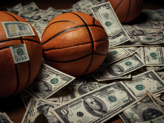 Basketball on 100 dollars banknotes Created With Generative Ai