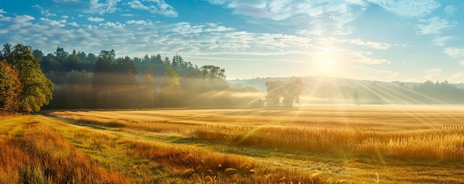 Harvest fields ready for gathering golden wheat swaying the bounty of the land