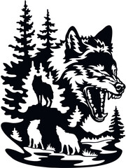 Wolf, Wolf Pack - Wildlife Stencils - Wolf Silhouette, Wildlife clipart isolated on white