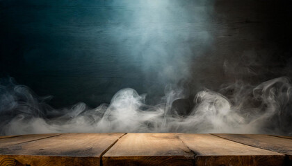 Soothing Mist: Empty Wooden Table with Delicate Smoke - Powered by Adobe