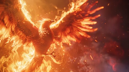 A phoenix-themed vaccine, created by a wizard, using the bird's mythical properties for healing and regeneration - obrazy, fototapety, plakaty