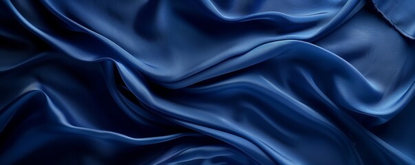 Fototapeta premium Creating a mesmerizing play of light and shadow, an abstract composition showcases shimmering blue fabric adorned with intricate folds, captivating the observer with its dynamic form.
