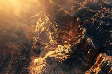 Poster A surreal canyon landscape with fractal patterns lit by the golden hour sun casting intricate shadows © Shutter2U