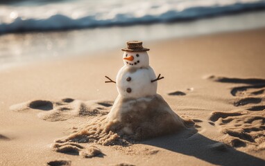 Obraz premium snowman on the ocean shore