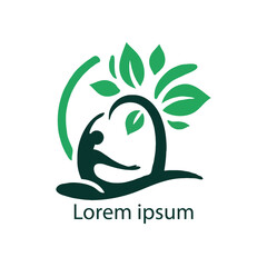 Yoga logo, a person doing yoga with a tree, eco friendly logo