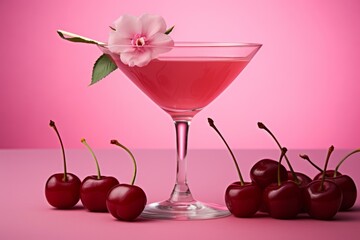 Fruity Pink cocktail. Ice citrus alcohol. Generate Ai