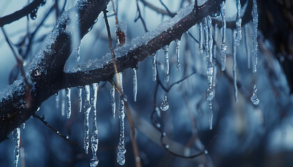 ice snow crystallized winter icicles dripping diamond - obrazy, fototapety, plakaty