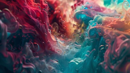 Behold the vivid colors and dynamic textures of a close-up color explosion, where pink, blue, red,...