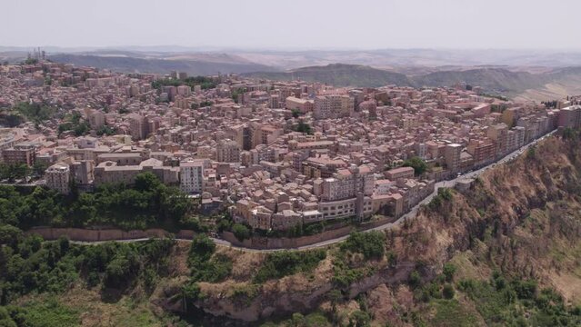Aerial view of Enna city on a rock during day time, Sicily, Italy