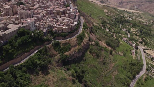 Aerial view of Enna city on a rock during day time, Sicily, Italy