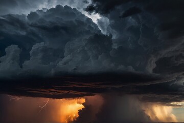 Thunderstorm in the night sky with lightning and thunderclouds. Nature composition.