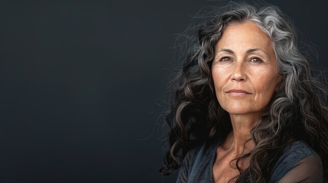 Generation X woman wearing fashionable business attire isolated on a solid background with studio lighting and copy space
