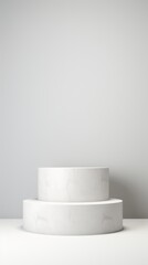 Round double Vertical Podium For Product Presentation on a white background with copy Space. Stage, Showcase, Pedestal, Geometric Platform, Advertising Stand.