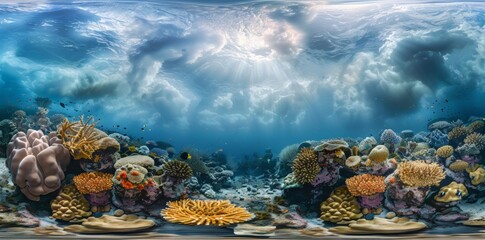 Obraz na płótnie Canvas Vibrant Underwater Scene With Corals and Marine Life