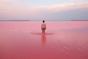 Fototapeta na wymiar Pink lake view. Water summer. Generate Ai