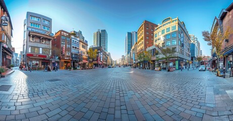 Wide Angle View of a City Street