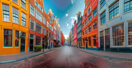 Bustling City Street With Buildings in the Background - obrazy, fototapety, plakaty