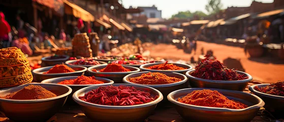 Tuinposter open air spice bazar with bowls full of colorful condiments © FrankBoston